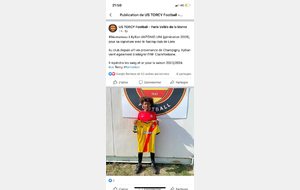 Félicitations à Kyllian ANTONIO U14 (génération 2008)…..